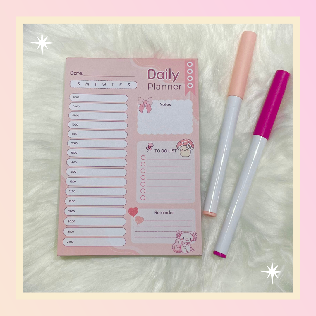 A6 Daily Planner Notepad – Pink Cute Desk Planner (50 Leaves)