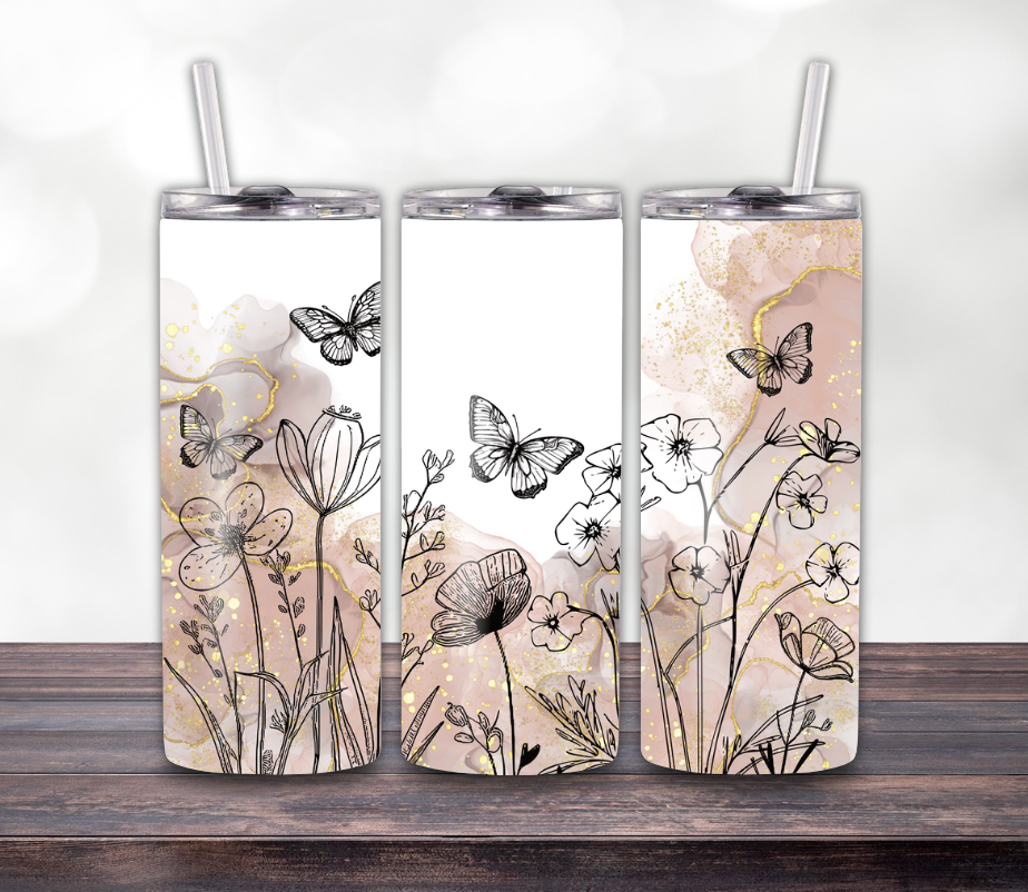 Butterfly Botanical Skinny Tumbler – 20oz with Lid & Straw