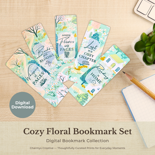 Cozy Floral Bookmark Set – Printable Digital Download (5 Designs)