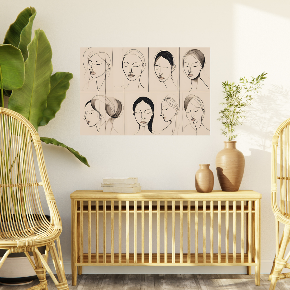 Minimal Line Art Faces Wall Print | Modern Neutral Wall Art