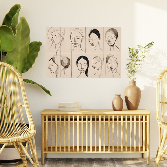 Minimal Line Art Faces Wall Print | Modern Neutral Wall Art