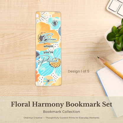 Floral Harmony Bookmark Set – 5-Pack