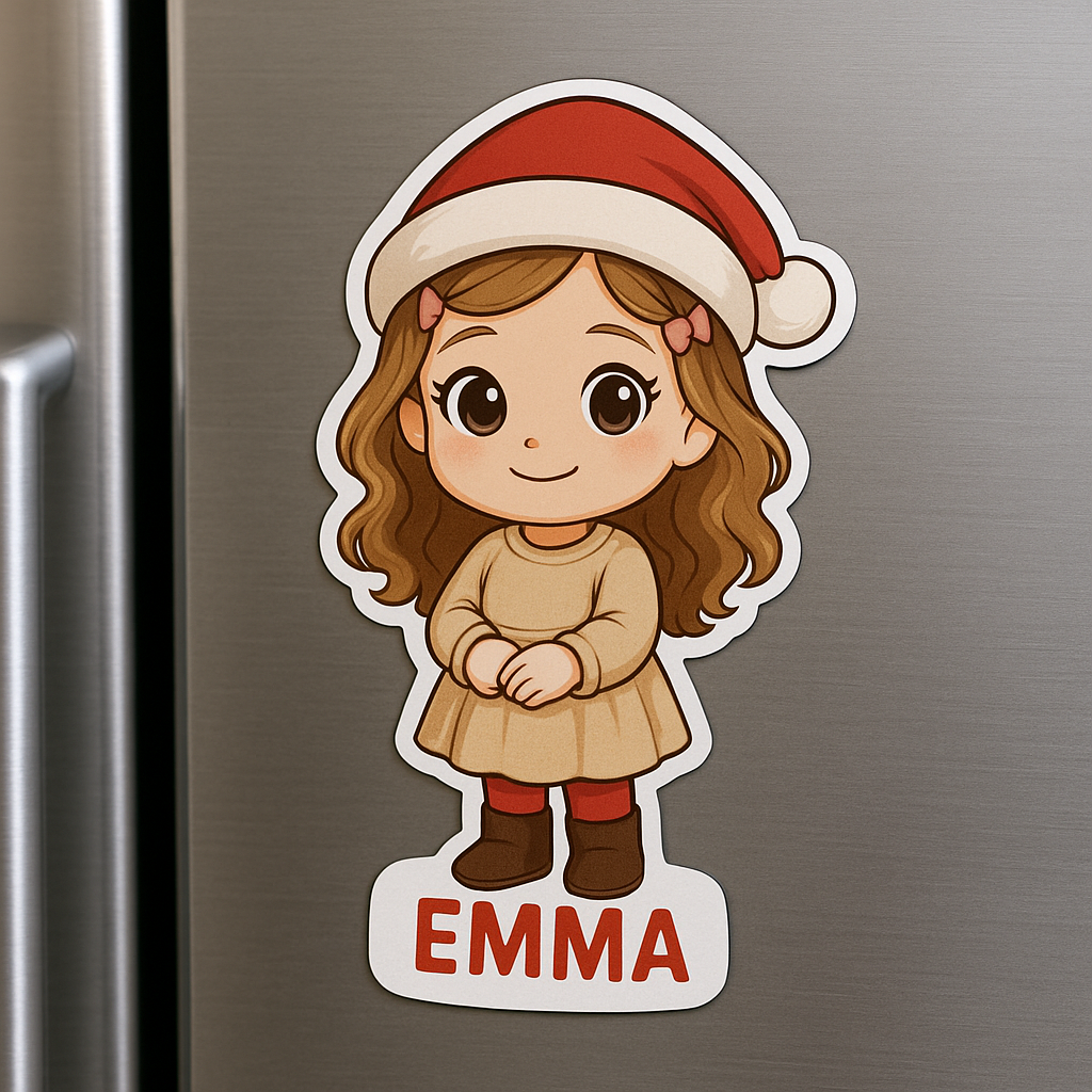 Custom Christmas Chibi Magnet – Personalized Name Magnet (Cute Holiday Fridge Magnet)