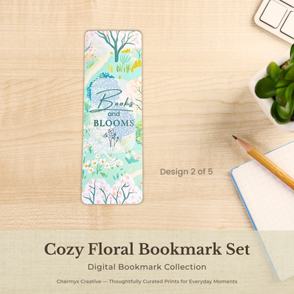 Cozy Floral Bookmark Set – Printable Digital Download (5 Designs)