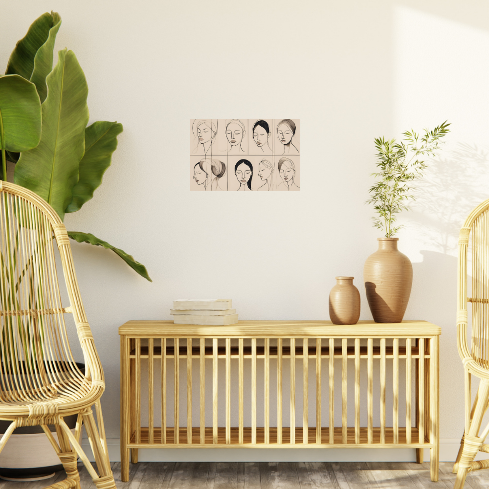 Minimal Line Art Faces Wall Print | Modern Neutral Wall Art