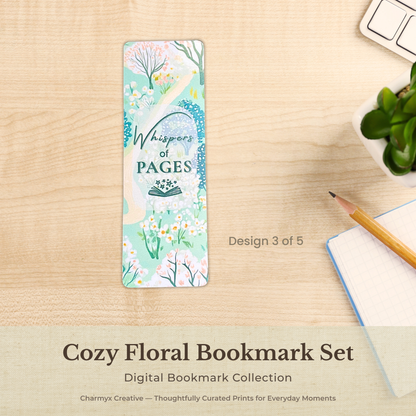 Cozy Floral Bookmark Set – Printable Digital Download (5 Designs)