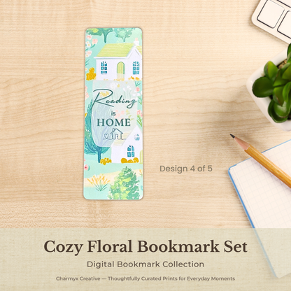 Cozy Floral Bookmark Set – Printable Digital Download (5 Designs)