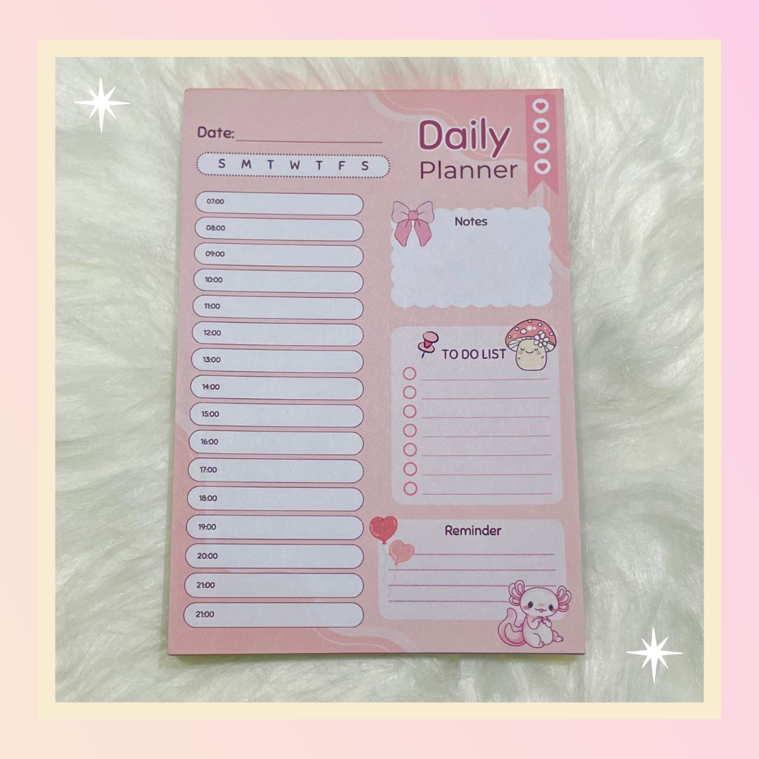 A6 Daily Planner Notepad – Pink Cute Desk Planner (50 Leaves)