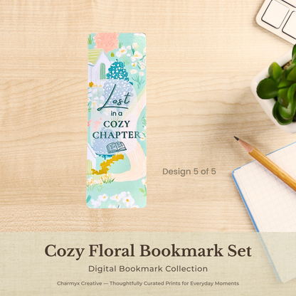 Cozy Floral Bookmark Set – Printable Digital Download (5 Designs)