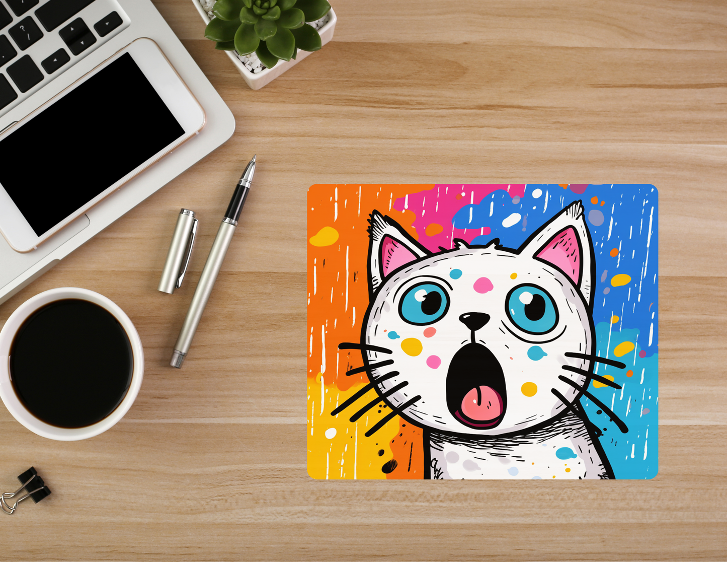 Surprised Cat Mouse Pad – Cute Colorful Desk Accessory