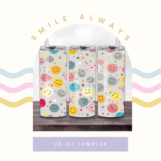 Smiley Pastel Dots Skinny Tumbler – 20oz with Lid & Straw