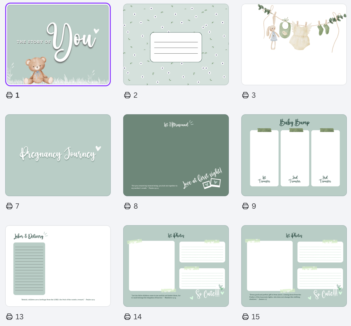Preview pages – cover design options and sections overview