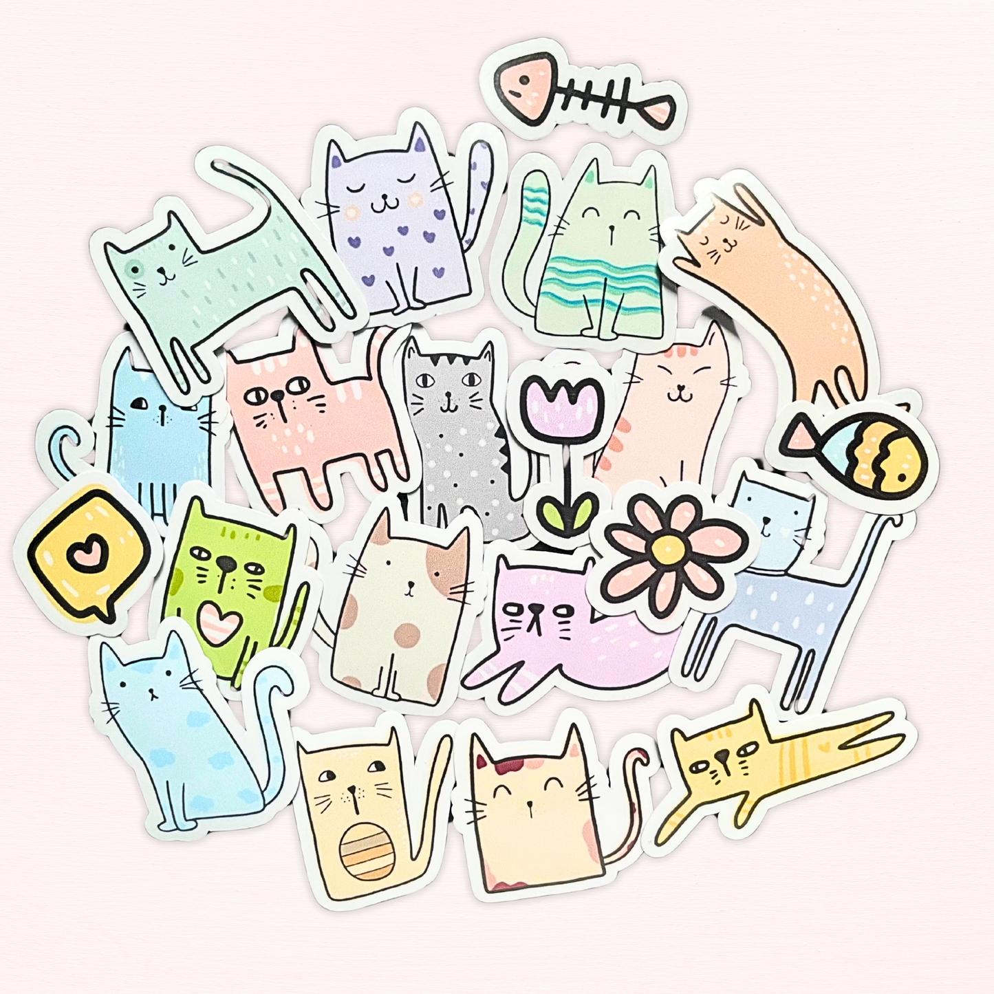 Cute Pastel Cat Stickers – 20pcs Set